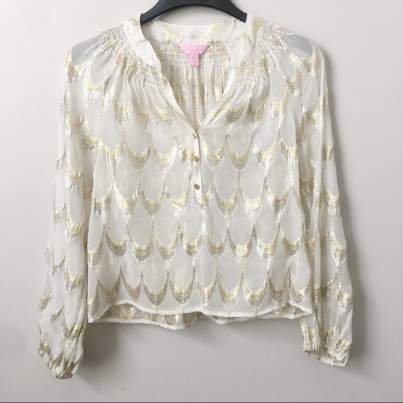 Lilly Pulitzer Tops - Lilly Pulitzer Elsa Top In Metallic Silk